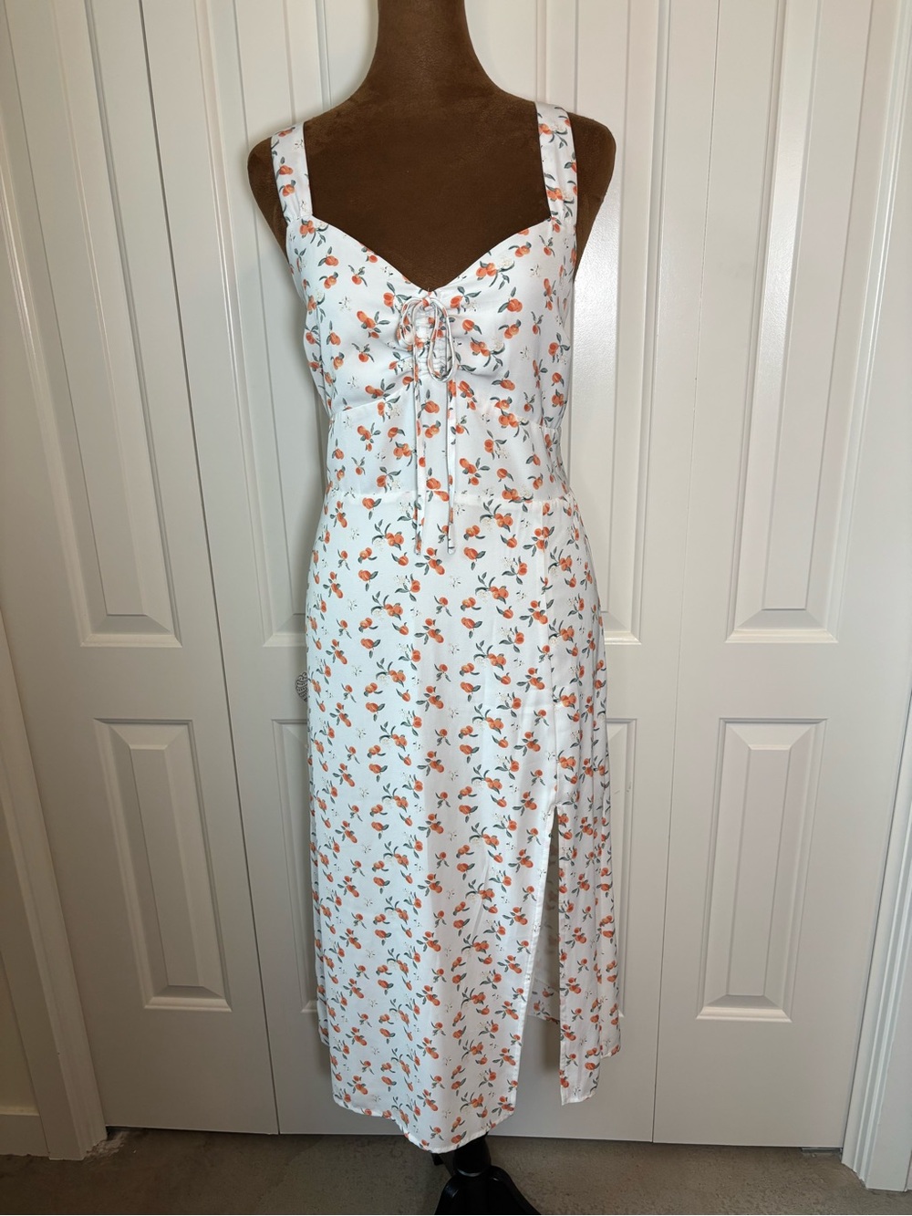 Abercrombie & Fitch Cinch-Front Midi Dress in Peach Print Small - Picture 7 of 16